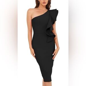 Baosuu Women Bodycon Elegant One Shoulder Ruffle Bandage Wrap Formal Guest Dress